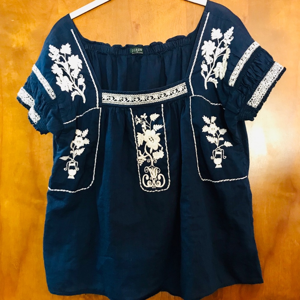 J. Crew embroidered boho top.